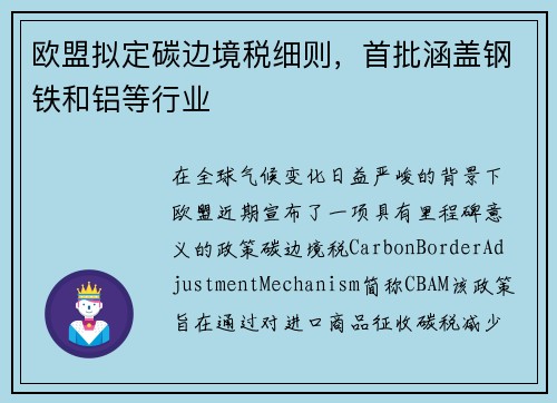 欧盟拟定碳边境税细则，首批涵盖钢铁和铝等行业